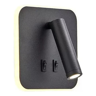 Aplique Cabecera Con Tecla Cuadrado Focus Negro Luz Desing Negro