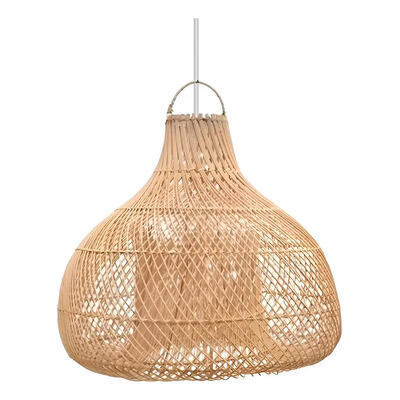 Colgante Deco Moderno De Ratán Burak 40×35 Natural  Natural/cable Blanco