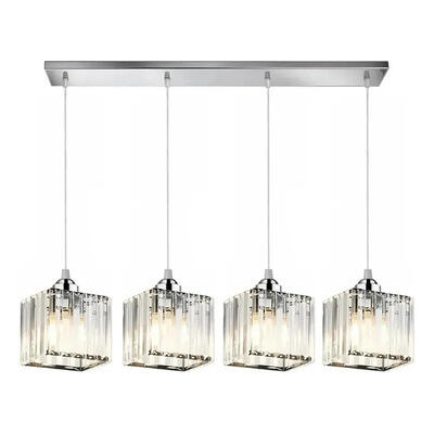  Colgante 4 Luces Prisma C Cristal Cromo Apto Led E27 Ld Cromo